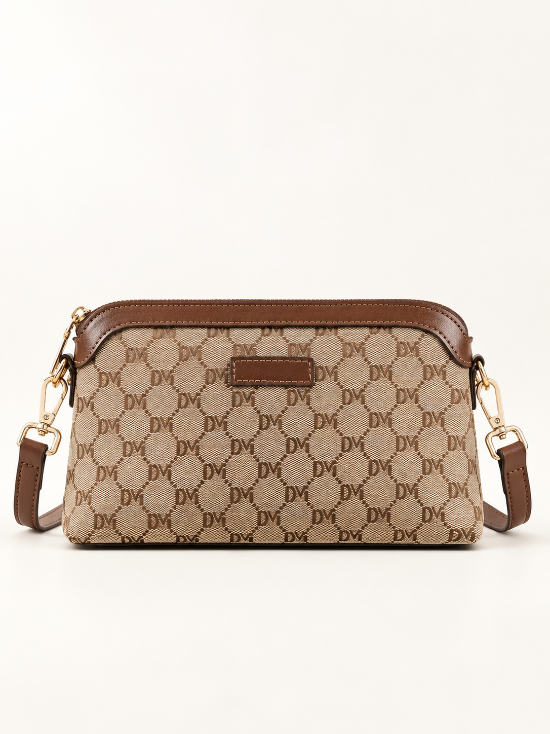 Maven Adjustable Strap Mini Bag in Brown — studio front view.