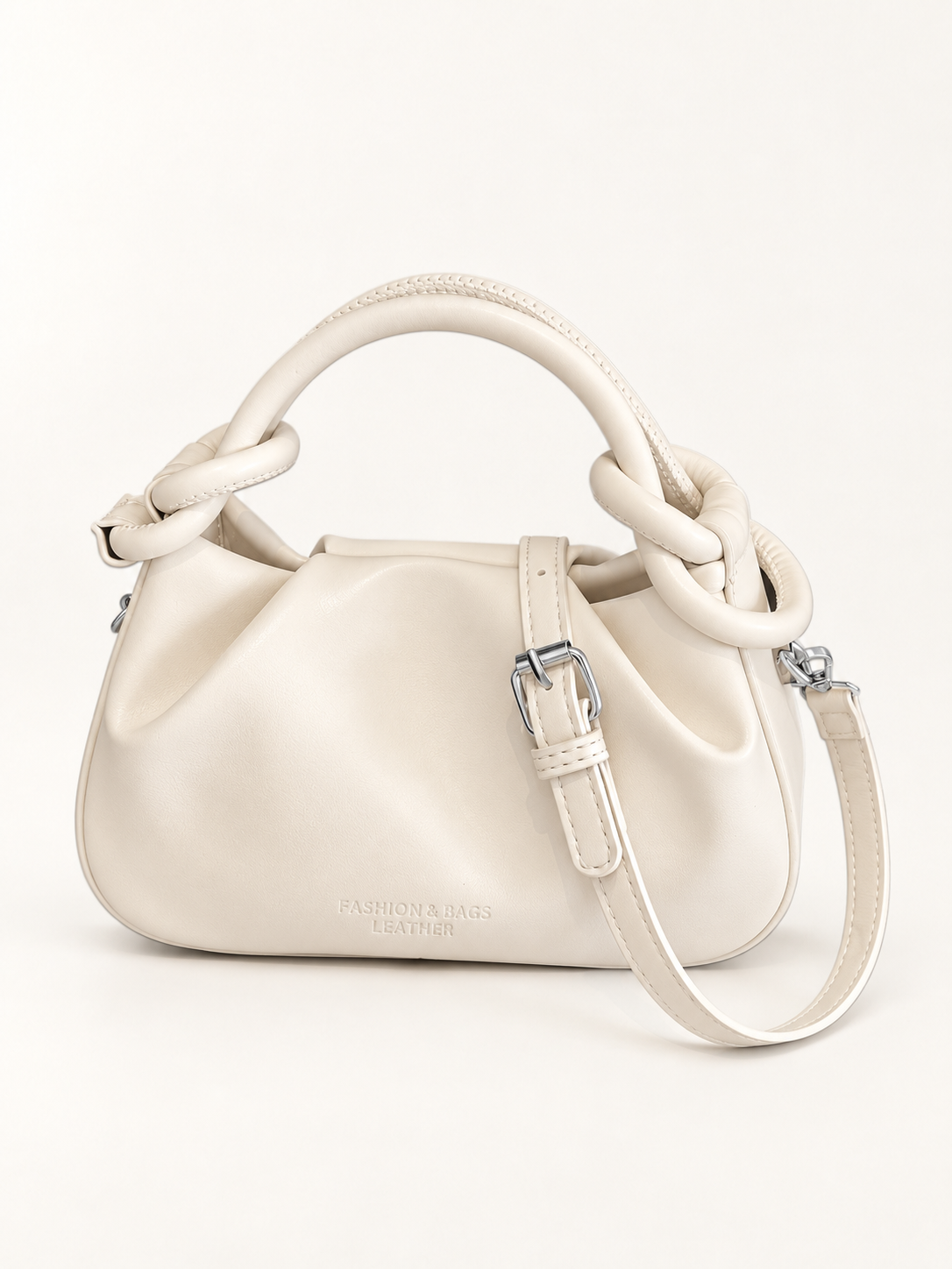 Maven Knot Handle Crossbody in Off-white — studio view showing material and hardware.