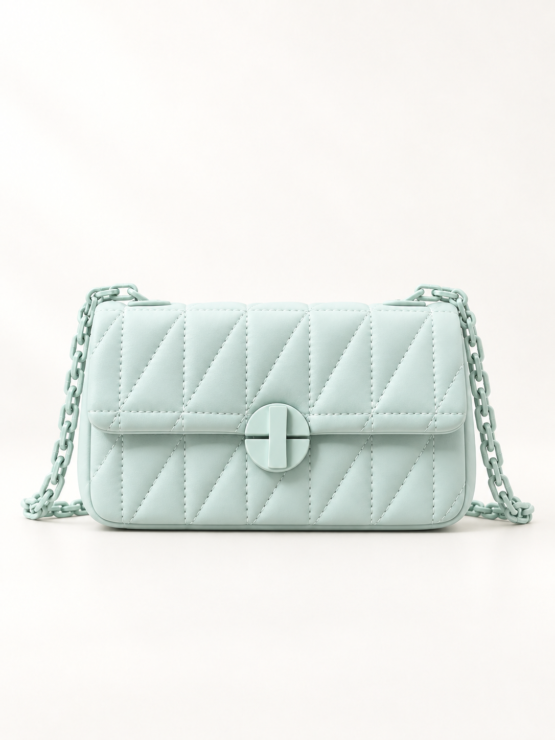 Maven Quilted Chain Bag in Green — studio view showing material and hardware.