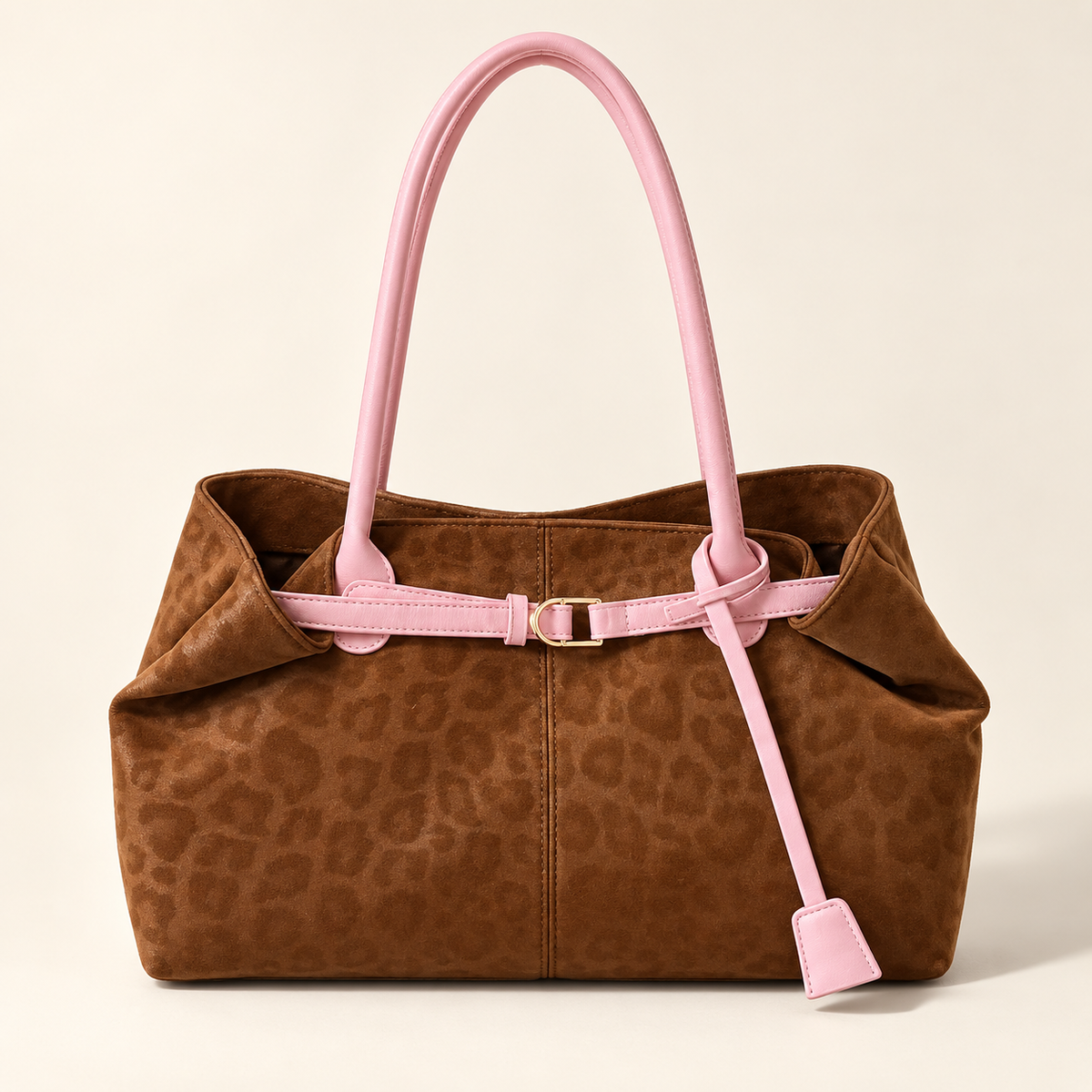 Leopard Print Handbag — studio view
