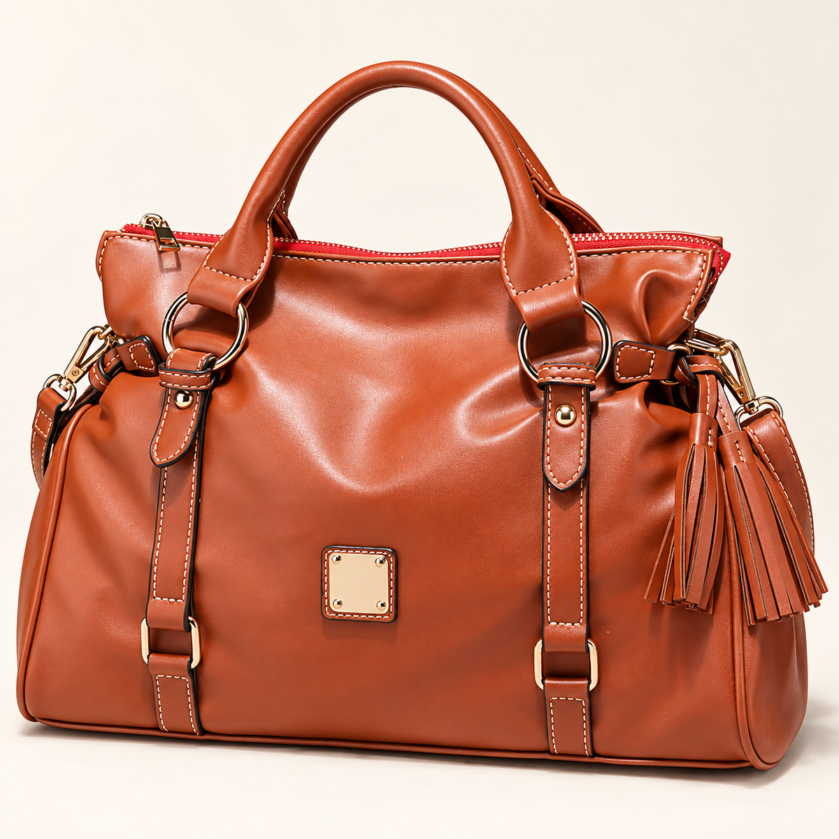 PU Leather Handbag with Tassels — studio view