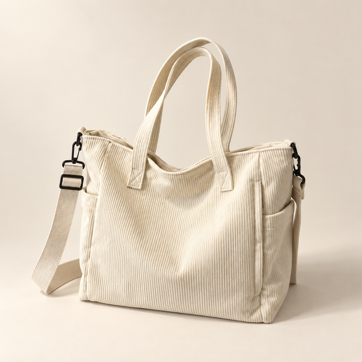 Corduroy Solid Color Handbag — studio view