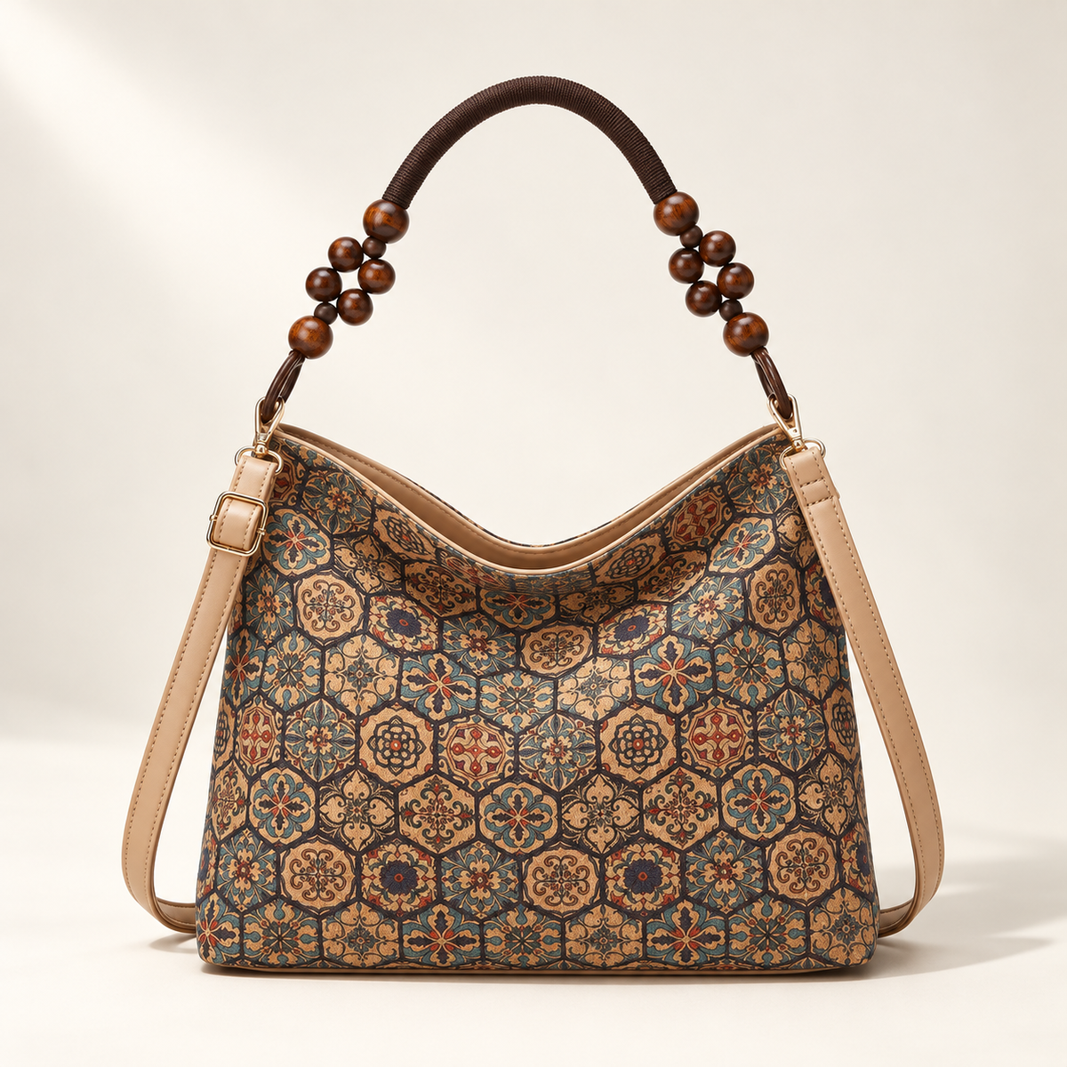 Bohemian Geometric Pattern Hobo Handbag — studio view