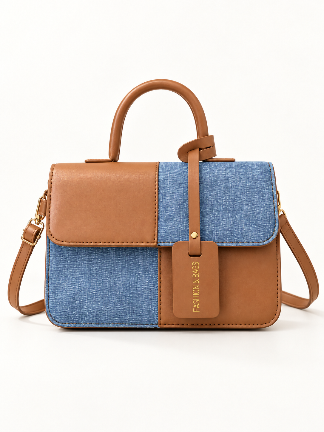 Maven Two-Tone Crossbody Bag in Brown — studio view showing material and hardware.